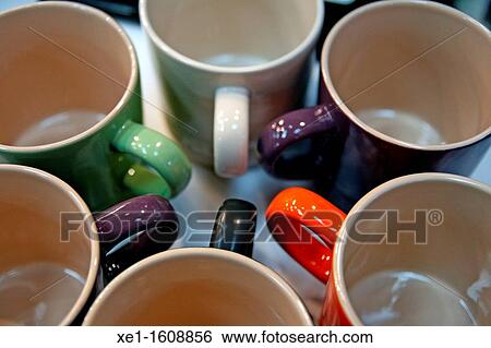 Colored ceramic cups View Large Photo Image Stock Photograph - Colored ceramic cups. Fotosearch