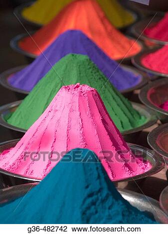 Colored powder (for Hindu ritual use) for sale in a market in Mysore, Karnataka, India View Large Photo Image Stock Image - Colored powder (for Hindu ritual use) for sale in a market in Mysore, Karnataka, India. Fotosearch
