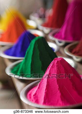 Colored powder used in rituals for sale in the main market in Mysore, Karnataka, India (intentional selective focus) View Large Photo Image Stock Photograph - Colored powder used in rituals for sale in the main market in Mysore, Karnataka, India (intentional selective focus). Fotosearch
