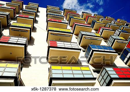 Colorful balconies in residential building. Tarragona, Catalonia, Spain. View Large Photo Image Stock Photo - Colorful balconies in residential building. Tarragona, Catalonia, Spain.. Fotosearch