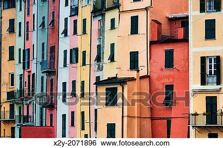 Colorful house facades, Porto Venere, Liguria, Italy. View Large Photo Image Stock Photograph - Colorful house facades, Porto Venere, Liguria, Italy.. Fotosearch