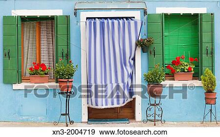 Stock Photo - Colorful houses, Burano island, Venice, Veneto, Italy, Europe.. Fotosearch