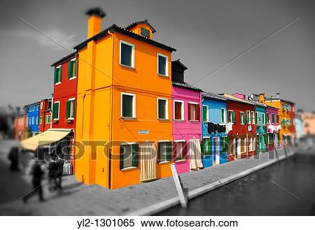 Stock Photography - Colorful houses, Fondementi Pontinella Destro, Burano Venice Italy. Fotosearch