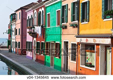 Stock Photography - Colorful houses in Burano, Venice, Italy, Europe. Fotosearch