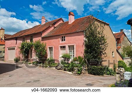 Stock Image - Colorful houses in Flavigny-sur-Ozerain, Burgundy, France, Europe. Fotosearch