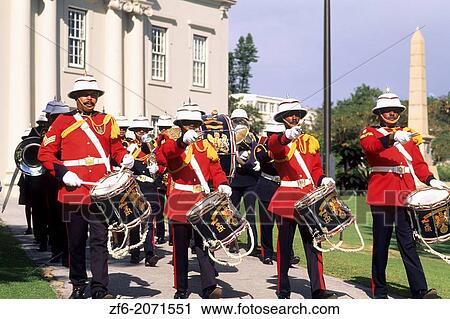 Stock Image - Colorful Regiment Band in Bermuda.. Fotosearch