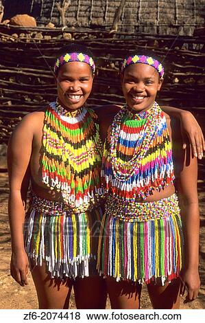 Colorful Women In Native Zulu Tribe At Shakaland Center 