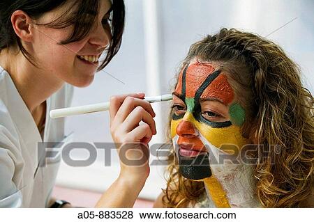 Stock Photo - Colour energy, mud mask facial treatment in spa, Lierganes. Pas-Miera, Cantabria, Spain. Fotosearch