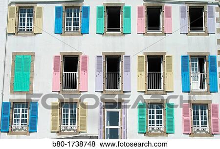 Coloured window shutters, Hotel de L`Ocean, Quiberon, Bretagne, France, Europe. View Large Photo Image Stock Photo - Coloured window shutters, Hotel de L`Ocean, Quiberon, Bretagne, France, Europe.. Fotosearch