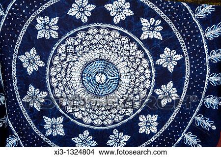 Colourful blue and white tie dyed tablecloth, Baisha, Yunnan Province, China View Large Photo Image Picture - Colourful blue and white tie dyed tablecloth, Baisha, Yunnan Province, China. Fotosearch