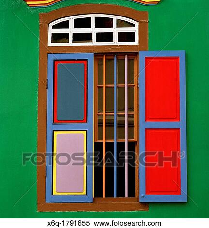 Stock Photography - Colourful building in Little India in Singapore. Fotosearch