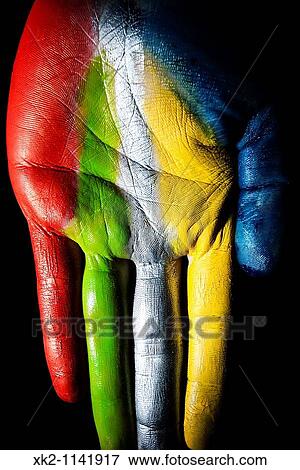 Colourful painted hand View Large Photo Image Stock Photo - Colourful painted hand. Fotosearch