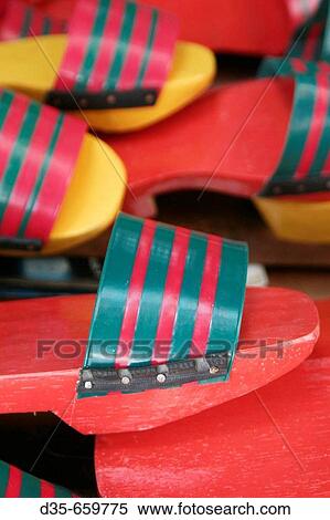 Colourful wood shoes, Chinatown, Malacca, Malaysia, Asia. View Large Photo Image Stock Photography - Colourful wood shoes, Chinatown, Malacca, Malaysia, Asia.. Fotosearch