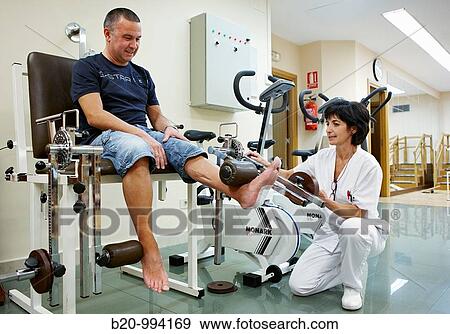 Stock Photo - Colson medical equipment, increasing force production, rebahilitation. Policlinica Gipuzkoa, San Sebastian, Donostia, Euskadi, Spain. Fotosearch