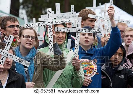 Stock Image - Columbus, Georgia - Thousands of people rallied at the gates of Fort Benning, demanding the closure of the School of the Americas, where the United States military trains Latin American combat soldiers. Fotosearch