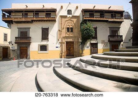 Columbus House-Museum (west facade), Vegueta district, Las Palmas de Gran Canaria, Gran Canaria, Canary Islands, Spain View Large Photo Image Stock Photo - Columbus House-Museum (west facade), Vegueta district, Las Palmas de Gran Canaria, Gran Canaria, Canary Islands, Spain. Fotosearch