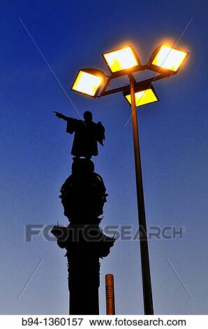Stock Photo - Columbus Monument at the lower end of La Rambla. Sculpted by Rafael Atch?. Construction began in 1882 and was completed in 1888 in time for the Exposici? n Universal de Barcelona. Barcelona. Catalonia. Spain.. Fotosearch