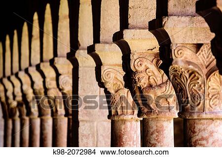 Columns and capitals, 12th Century cloister of Saint-Michel-de-Cuxa Benedictine Abbey, 879AD, Pyr? n? es-Orientales, France View Large Photo Image Picture - Columns and capitals, 12th Century cloister of Saint-Michel-de-Cuxa Benedictine Abbey, 879AD, Pyr? n? es-Orientales, France. Fotosearch