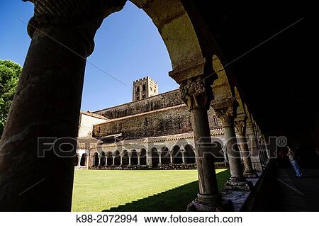 Picture - Columns and capitals, 12th Century cloister of Saint-Michel-de-Cuxa Benedictine Abbey, 879AD, Pyr? n? es-Orientales, France. Fotosearch