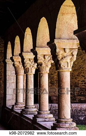 Columns and capitals, 12th Century cloister of Saint-Michel-de-Cuxa Benedictine Abbey, 879AD, Pyr? n? es-Orientales, France View Large Photo Image Stock Image - Columns and capitals, 12th Century cloister of Saint-Michel-de-Cuxa Benedictine Abbey, 879AD, Pyr? n? es-Orientales, France. Fotosearch