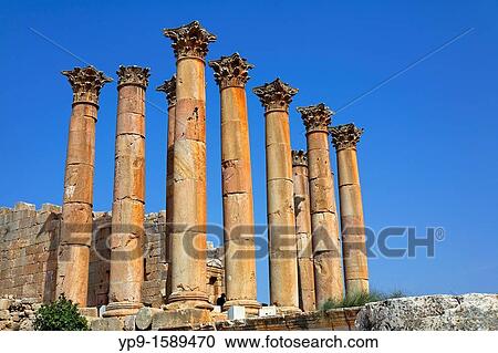 Stock Image - Columns at the Temple of Artemis at Gerasa, Jerash, Jordan. Fotosearch