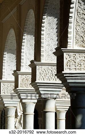 Stock Image - Columns in Courtyard in the palace of Pilatos, Seville, Andalucia, Spain.. Fotosearch