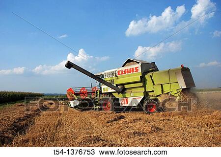 Combine harvester in a wheat field View Large Photo Image Stock Image - Combine harvester in a wheat field. Fotosearch