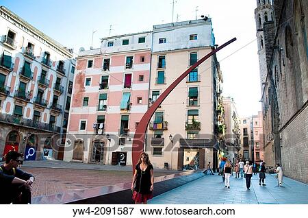 Stock Photo - Commemorative modern sculpture in Placa del Fossar de les Moreres, Ribera district, Barcelona, Spain.. Fotosearch