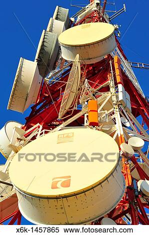 Stock Photography - Communication tower on the top of the Sant Pere Martir hill, Collserola nature park, Barcelona, Catalonia, Spain. Fotosearch