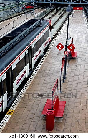 Commuter train, Vic train station, Catalonia, Spain. View Large Photo Image Stock Photograph - Commuter train, Vic train station, Catalonia, Spain.. Fotosearch