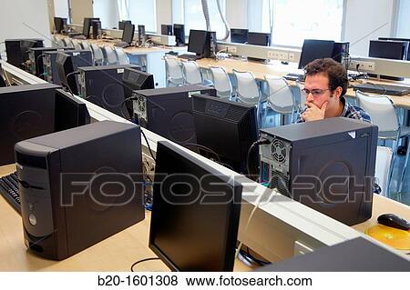 Stock Photo - Computer Room, Electronics and Communications Unit, CEIT (Center of Studies and Technical Research), University of Navarra, Donostia, Gipuzkoa, Basque Country, Spain. Fotosearch