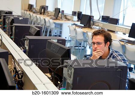 Stock Photo - Computer Room, Electronics and Communications Unit, CEIT (Center of Studies and Technical Research), University of Navarra, Donostia, Gipuzkoa, Basque Country, Spain. Fotosearch