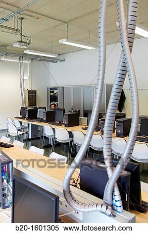 Stock Photography - Computer Room, Electronics and Communications Unit, CEIT (Center of Studies and Technical Research), University of Navarra, Donostia, Gipuzkoa, Basque Country, Spain. Fotosearch