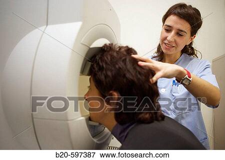 Stock Photo - Computerized campimetry, visual field examination, ophthalmology. Hospital de Zumarraga, Gipuzkoa, Euskadi, Spain. Fotosearch