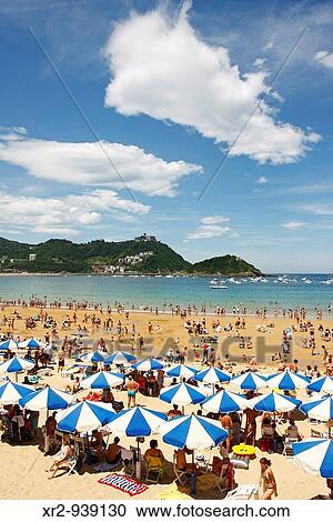 Concha Beach in San Sebastian, Guipuzcoa, Basque Country, Spain View Large Photo Image Stock Image - Concha Beach in San Sebastian, Guipuzcoa, Basque Country, Spain. Fotosearch