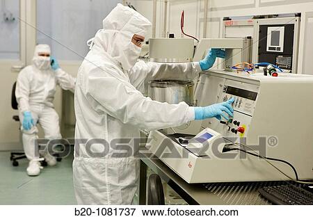 Stock Photo - Configuring the sputter system, deposition bay, cleanroom, CIC nanoGUNE, Nanoscience Cooperative Research Center, San Sebastian, Gipuzkoa, Euskadi, Spain. Fotosearch