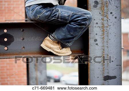 Construction iron worker sitting on I beam View Large Photo Image Stock Image - Construction iron worker sitting on I beam. Fotosearch