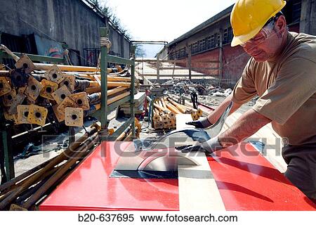 Stock Photography - Construction machinery, bench saw with woodcutting circular saw. Fotosearch