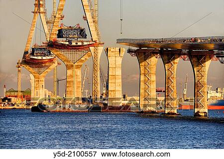 Stock Photo - Construction of new bridge in Cadiz, Cadiz, Andalusia, Spain.. Fotosearch
