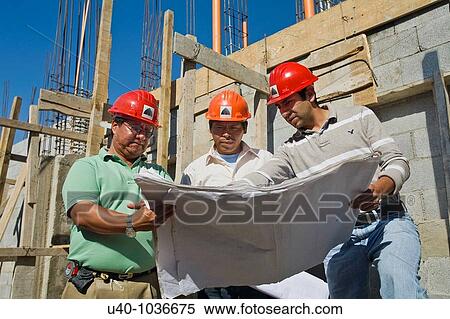 Construction site, architects with blue prints View Large Photo Image Stock Photography - Construction site, architects with blue prints. Fotosearch