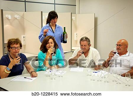 Stock Photography - Consumers tasting wine tutored by a sensory analysis specialist, AZTI-Tecnalia Marine and Food Research Center, Derio, Bizkaia, Euskadi, Spain. Fotosearch