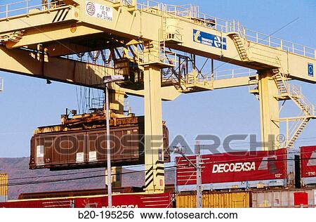 Container and crane at train station. Irun. Spain View Large Photo Image Stock Photograph - Container and crane at train station. Irun. Spain. Fotosearch
