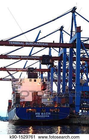 Container cargo boat at a terminal with the river Elbe, Port of Hamburg, Germany, Northern Europe View Large Photo Image Stock Image - Container cargo boat at a terminal with the river Elbe, Port of Hamburg, Germany, Northern Europe. Fotosearch