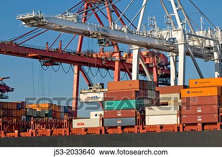 Container cranes transferrng cargo from container ship at Port of Seattle, Seattle Washington USA. View Large Photo Image Stock Image - Container cranes transferrng cargo from container ship at Port of Seattle, Seattle Washington USA.. Fotosearch