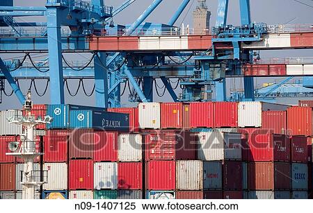 Stock Photography - Container ship in the port of Genoa. Fotosearch