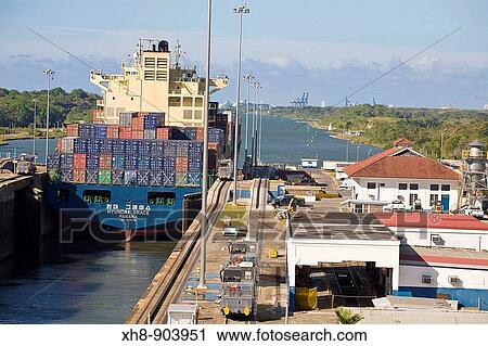 Container ship passing through Gatun Locks, Panama Canal, Panama View Large Photo Image Stock Image - Container ship passing through Gatun Locks, Panama Canal, Panama. Fotosearch