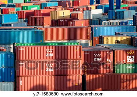 Stock Image - Containers at the port side, Odessa, Ukraine. Fotosearch