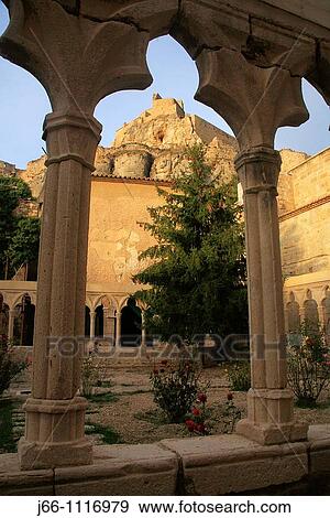 Stock Photo - Convent of San Francisco and castle, Morella, Castellon province, Comunidad Valenciana, Spain. Fotosearch