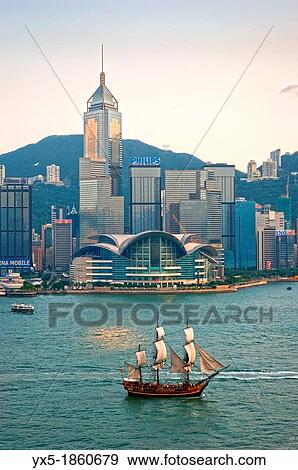 Stock Photo - Convention Centre and Victoria Harbour, Hong Kong. Fotosearch