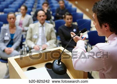 Stock Image - Conventioneers in lecture hall, convention center, Kursaal Center. San Sebastian, Guipuzcoa, Basque Country, Spain. Fotosearch